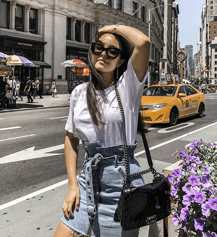 white t-shirt acne studios cinched waste skirt
