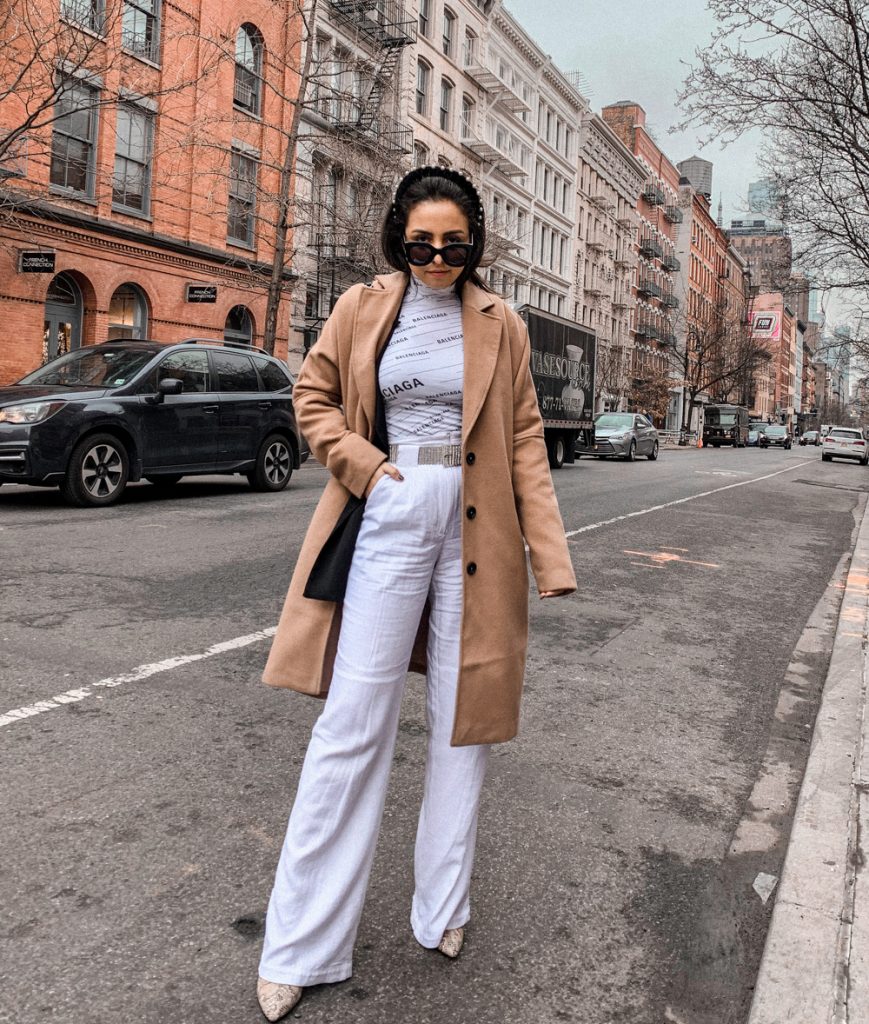 wide leg white pants balenciaga turtleneck 